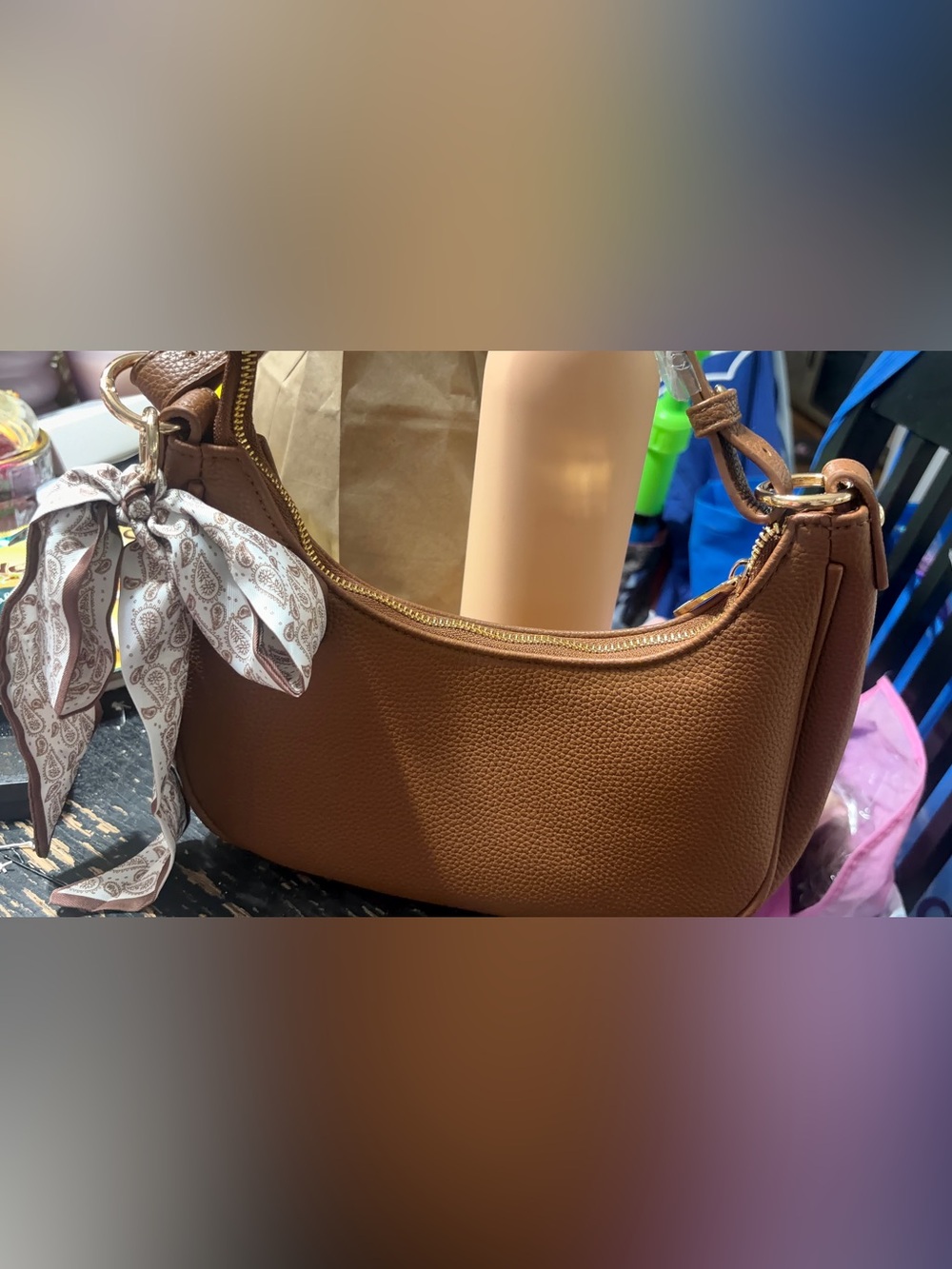 Women's Tan Leather Shoulder Bag - Classic Everyday Style with charm